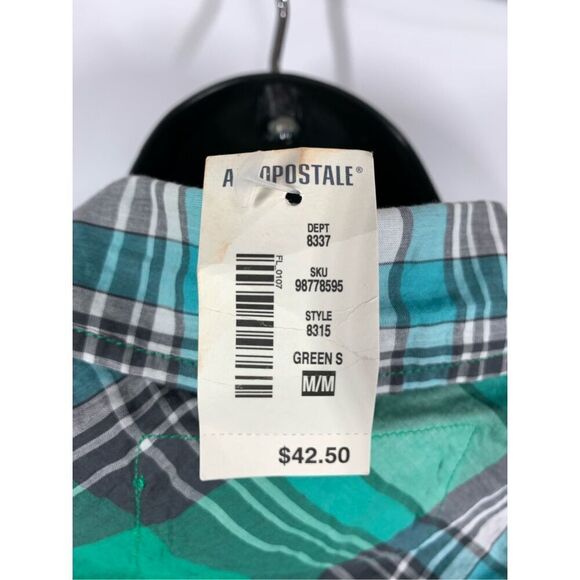 5---- Aeropostale Cotton Green Plaid Button Up Long Sleeve Top Size Medium NWT - Picture 10 of 11